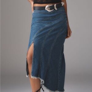 Anthropologie Pilcro Asymmetrical Denim Midi Skirt with Front Slit